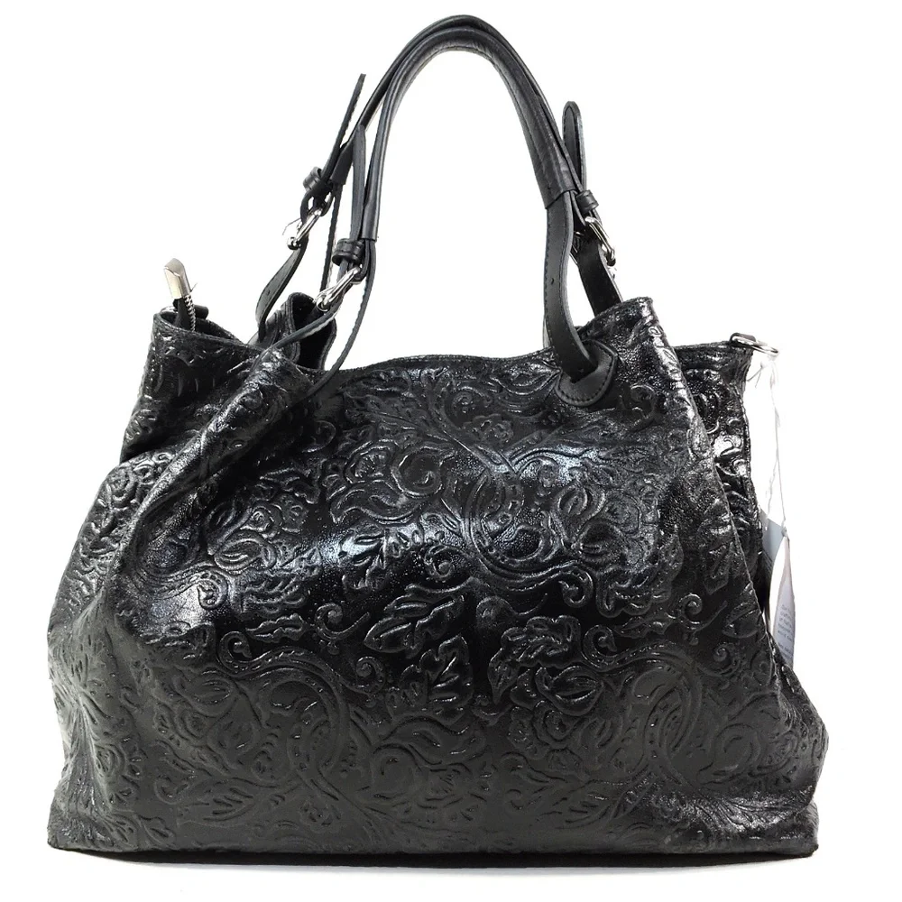 ISADORA ๐ฎ๐น WOMEN'S BLACK SOFT GENUINE LEATHER HANDBAG - Picture 3 of 5